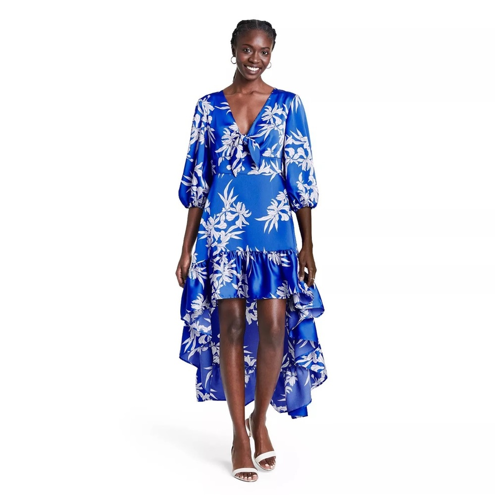 ALEXIS x Target Blue Tropical Floral Hi-Low Tie-Front dress